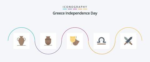 grekland oberoende dag platt 5 ikon packa Inklusive svärd. zodiaken. burk. Libra. teater vektor