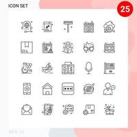 25 thematische Vektorlinien und editierbare Symbole von Prozessor-Browserboard-Webschaufel editierbare Vektordesign-Elemente vektor