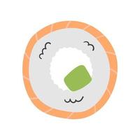 Eine Sushi-Rolle mit Lachs im Cartoon-Doodle-Flat-Stil. Vektorillustration japanisches Essen. vektor