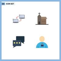 Packung mit 4 modernen flachen Symbolen, Zeichen und Symbolen für Web-Printmedien wie Computer-Kloster-Netzwerk, christlicher Chat, editierbare Vektordesign-Elemente vektor