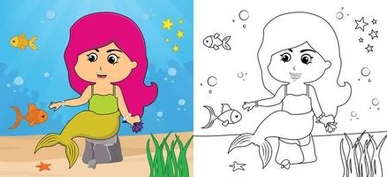 tecknad serie sjöjungfru färg sida Nej 10 barn aktivitet sida med linje konst vektor illustration