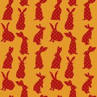 2023 Mondneujahrskaninchen nahtloses Muster. umreißt rote Kaninchen mit traditioneller chinesischer Verzierung auf dem goldenen Hintergrund. vektorisolierte illustration im flachen stil. perfekt für Textildrucke vektor