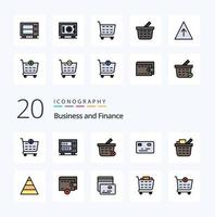 20 finansiera linje fylld Färg ikon packa tycka om handla vagn korg handla handla vagn e-handel vektor