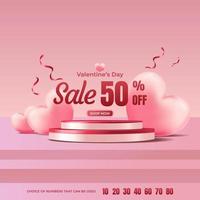 design valentinstag schönheit podium bühne mit liebe ballon rosa farbe hintergrund event banner poster vektor