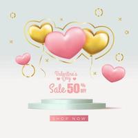 design valentinstag podium bühne mit liebe ballon rosa gold farbe hintergrund vektor