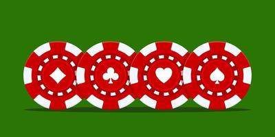 realistische Casino-Chips auf grünem Hintergrund. realistische rote casino-pokerspielchips, spielende plastikmünzen. Jackpot-Chip-Token für Roulette. Vegas Pokerchips umdrehen. Vektor-Illustration. vektor