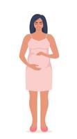 glückliche junge schwangere Frau mit dickem Bauch. schöne Figur der schwangeren Frau. Mädchen erwartet ein Baby. Mutterschaftskonzept. Vektor-Illustration. vektor