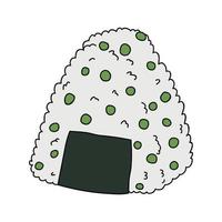 hand dragen onigiri ClipArt. japansk snabb mat tillverkad av ris. ris boll i inte jag heller tång vektor