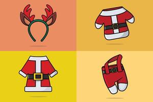 uppsättning av jul santa claus täcka och pannband vektor illustration. Semester objekt ikon design begrepp. barn kostym, santa claus täcka och ren pannband vektor design. jul firande element.