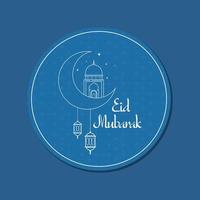 eid mubarak gruß design islamische linie moschee kuppel mit freiem vektor des halbmondes