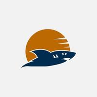 Zahmer Blauhai und einfacher gelber Mond für das Tourismus-Logo-Symbol vektor