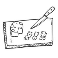 Messer-Schnittkäse-Symbol auf weißem Hintergrund. Vektorillustration im Doodle-Stil vektor