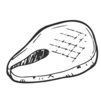Hand gezeichnetes Fischsteak zum Grillen oder Braten, Skizzenvektorillustration lokalisiert auf weißem Hintergrund. köstliche meeresfrüchte mit gravur. einfarbig gekochter oder frischer Lachs. vektor