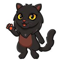 niedliche schwarze persische katze cartoon winkende hand vektor