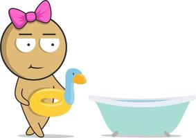 Mädchen nimmt ein Bad mit einer Ente vektor