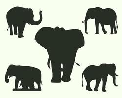 Set mit 5 Elefanten-Silhouetten vektor