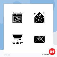 Stock Vector Icon Pack mit 4 Zeilenzeichen und Symbolen für die Suche nach Farbe Online-Job-Mail-Tool editierbare Vektordesign-Elemente