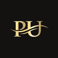 PU-Logo-Design. Premium-Buchstaben-PU-Logo-Design mit Wasserwellenkonzept vektor