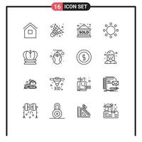 piktogram uppsättning av 16 enkel konturer av kung symboler tecken symbolism engagemang redigerbar vektor design element
