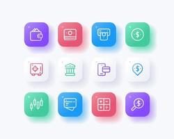 färgrik gelé stil i linje ui ikoner uppsättning för bank appar vektor