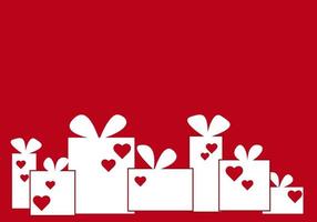 weiße geschenkboxen mit roten herzen. ideal für valentinstagkarten, partyplakate und flyer. schriftzug valentinstag kartenillustration vektor