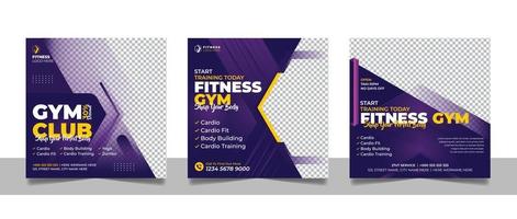 Fitness-Studio Fitness Social Media Post Banner Training Übung Werbe quadratische Vorlage Design-Set. vektor