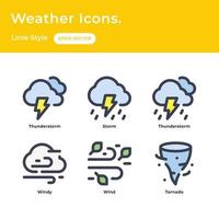 väder ikoner uppsättning med linie stil vektor