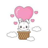 süßes kaninchen im luftballon mit herz .cartoon-charakter-design für den valentinstag. vektor