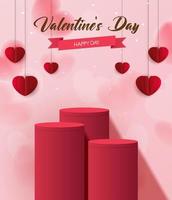 rosa podium visa bakgrund Produkter för valentine dag i kärlek plattform. stå till visa kosmetisk med hantverk stil. symboler av kärlek för Lycklig. vektor design.