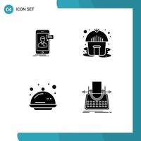 uppsättning av 4 modern ui ikoner symboler tecken för chatt mat mobil tält fest redigerbar vektor design element