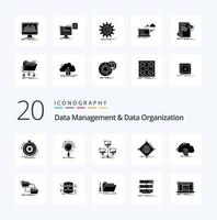 20 Datenverwaltung und Datenorganisation Solid Glyph Icon Pack wie Dinge, die Computerverbindungen verarbeiten vektor