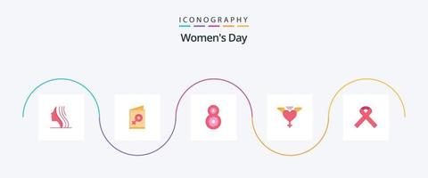 Womens Day Flat 5 Icon Pack inklusive Womens. Blume. weiblich. achten. Damen vektor
