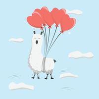 süßes alpaka auf den luftballons. glückliche valentinstaggrußkarte. illustration für poster, grußkarten und saisonales design. vektor