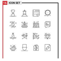 Stock Vector Icon Pack mit 16 Zeilenzeichen und Symbolen für die Autowissenschaft löschen Forschung mala editierbare Vektordesign-Elemente