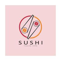 sushi logo template.vector icon style illustration bar oder shop, sushi, lachsbrötchen, sushi und brötchen mit essstäbchen bar oder restaurant vektor logo vorlage