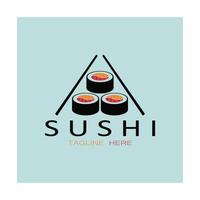 sushi logotyp mall. vektor ikon stil illustration bar eller butik, sushi, lax rulle, sushi och rullar med ätpinne bar eller restaurang vektor logotyp mall