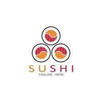 sushi logo template.vector icon style illustration bar oder shop, sushi, lachsbrötchen, sushi und brötchen mit essstäbchen bar oder restaurant vektor logo vorlage