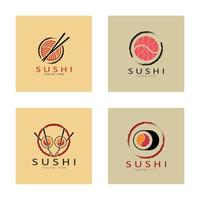 sushi logo template.vector icon style illustration bar oder shop, sushi, lachsbrötchen, sushi und brötchen mit essstäbchen bar oder restaurant vektor logo vorlage