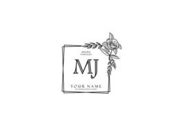 anfängliches mj-schönheitsmonogramm und elegantes logo-design, handschriftliches logo der ersten unterschrift, hochzeit, mode, blumen und botanik mit kreativer vorlage. vektor