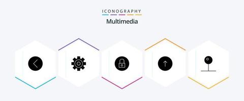 Multimedia-Icon-Pack mit 25 Glyphen, einschließlich Web. Kommunikation. Multimedia. Browser. Multimedia vektor