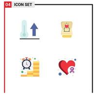 4 användare gränssnitt platt ikon packa av modern tecken och symboler av klimat företag termometer kärlek mynt redigerbar vektor design element