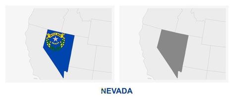 två versioner av de Karta av oss stat nevada, med de flagga av nevada och markerad i mörk grå. vektor