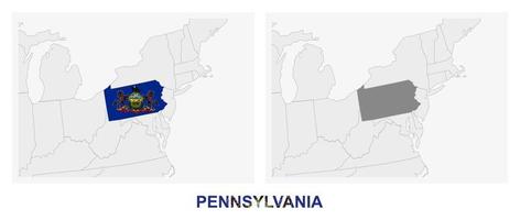två versioner av de Karta av oss stat pennsylvania, med de flagga av Pennsylvania och markerad i mörk grå. vektor