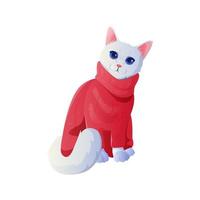 weiße Katze aus gestricktem rotem Jersey vektor