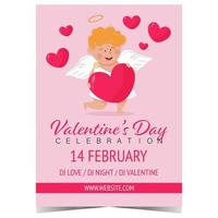hjärtans dag firande inbjudan med söt cupid och röd hjärtan på rosa bakgrund. vektor illustration av baner, affisch eller inbjudan kort för de fest av helgon valentine på februari 14.