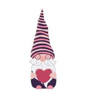 gnome innehav hjärta vektor illustration. hjärtans dag hälsning kort. scandinavian romantisk karaktär sändning kärlek.