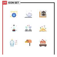 Stock Vector Icon Pack mit 9 Zeilenzeichen und Symbolen für Juwel Softdrink Blaupause trinken editierbare Vektordesign-Elemente