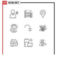 Stock Vector Icon Pack mit 9 Zeilen Zeichen und Symbolen für Coin Dram Map Phone App editierbare Vektordesign-Elemente