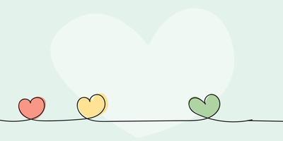 hjärta form klotter linje. kontinuerlig linje manus. hjärta skarp vektor illustration för affisch, kort, baner, valentine dag eller bröllop. hand dragen hjärta symbol på ljus grön bakgrund med tom Plats.