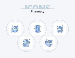 Apotheke blau Icon Pack 5 Icon Design. Lieferungen. medizinisch. Stößel. Wagen. Streifen vektor